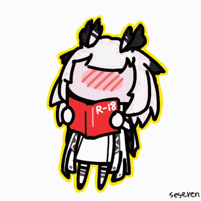 a drawing of a girl reading a book that says r-13