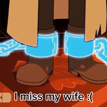 a cartoon of a man with chains around his feet and the words i miss my wife
