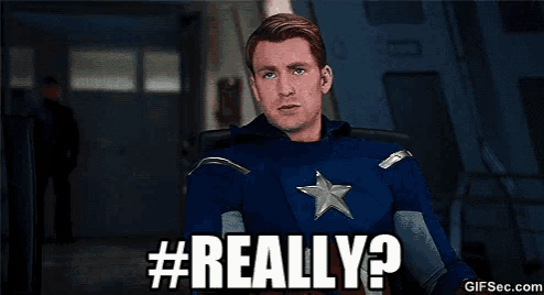 a man in a captain america costume says #really