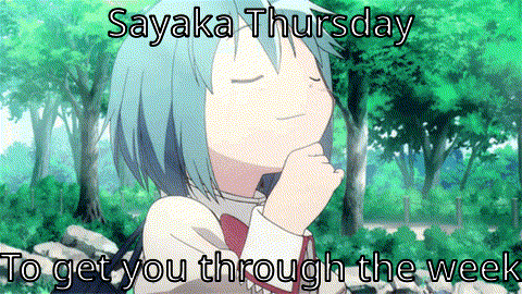 a picture of a girl with the words sayaka thursday to get you through the week written on it