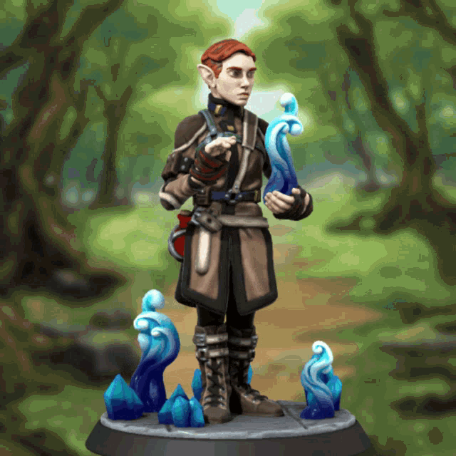 a statue of a man with red hair is holding a sword