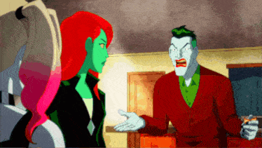a cartoon of harley quinn and the joker having a conversation