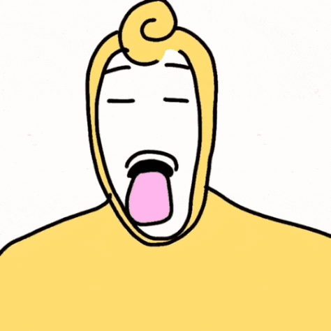 a cartoon of a person with their tongue hanging out .