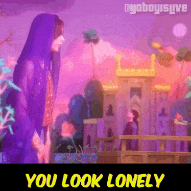 a poster that says you look lonely with a woman in a blue dress