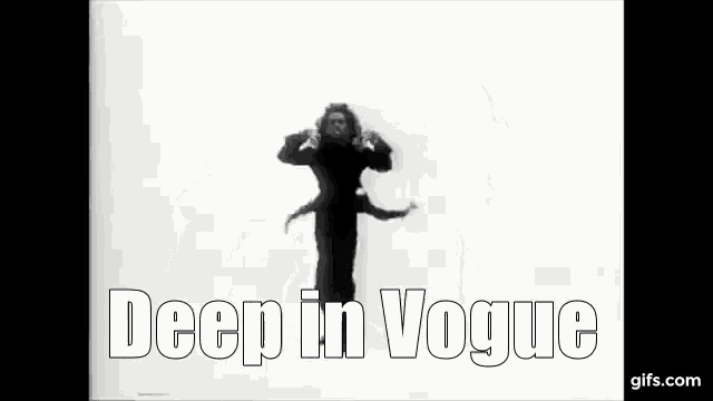 a black and white silhouette of a woman with the words deep in vogue below it