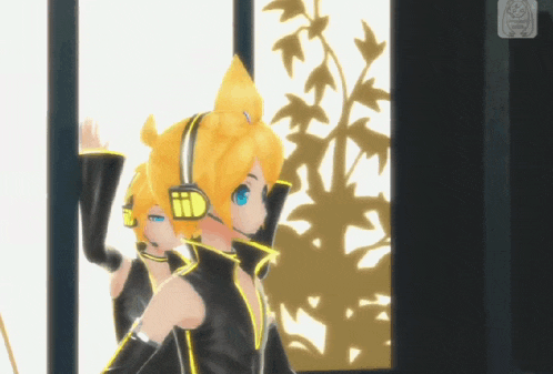 a video game character with a yellow hair and headphones with the letter id on it