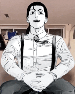 a drawing of a man wearing suspenders and a tie