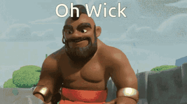 a cartoon character with a beard and the words oh wick behind him