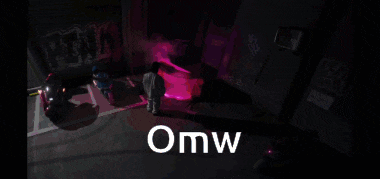 a pink background with the word omw in white letters