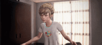 a woman in a white shirt is dancing in a room .