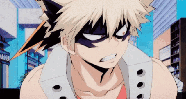 katsuki bakugo from my hero academia is wearing a mask and a vest .
