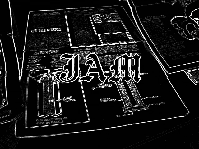 a black and white drawing of the word jah on a black background