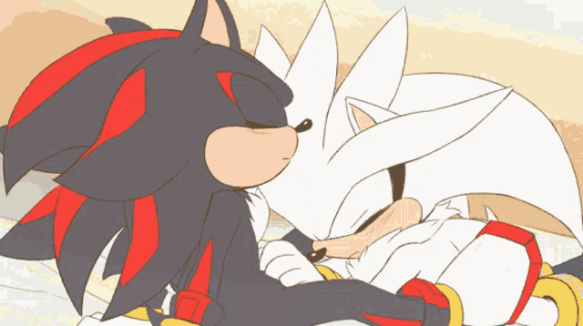 shadow the hedgehog and silver the hedgehog are kissing