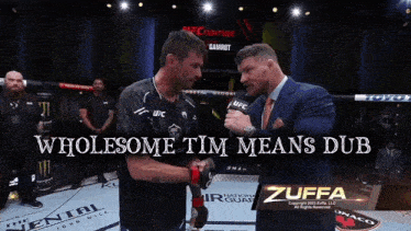 two men shaking hands with the words wholesome tim means dub