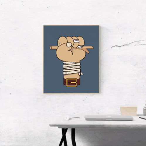 a cartoon drawing of a fist holding a cigarette