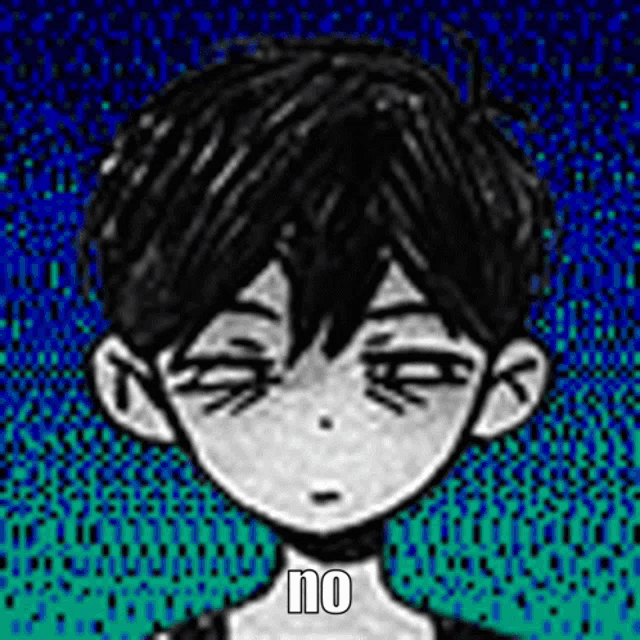 a black and white drawing of a boy with his eyes closed and the words `` no '' written on the bottom .