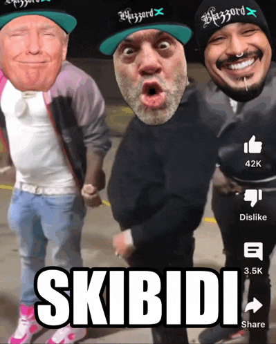 a group of men are posing for a picture and the caption says skibidi