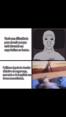 a cartoon of a man laying in bed with the words " você com dificuldade para dormir porque "