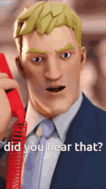a cartoon character is talking on a red phone .