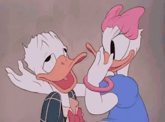 daisy duck is kissing donald duck on the cheek