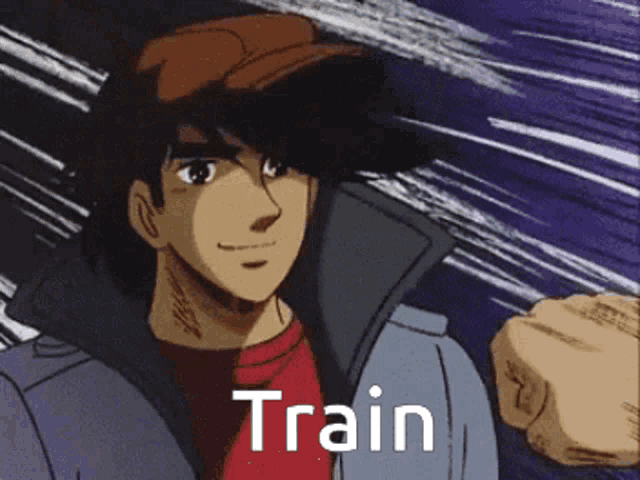 a man in a red shirt is being punched in the face and the word train is visible