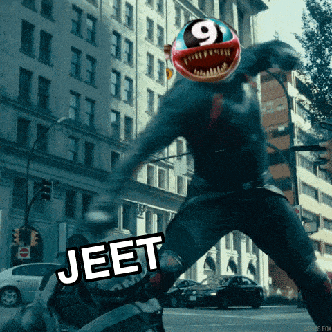 a cartoon character with a helmet that says 9 and the word jeet