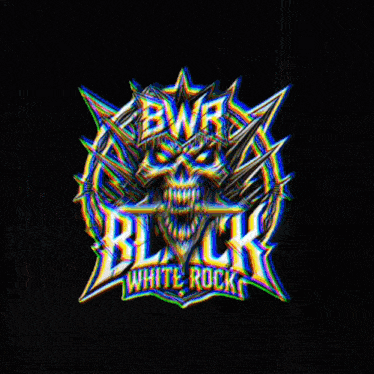 a black background with a skull and the words white rocks