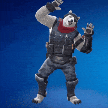 a polar bear wearing a helmet and holding a hot dog on its back