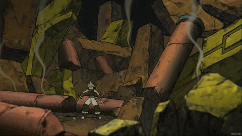 a cartoon drawing of a man standing in a cave
