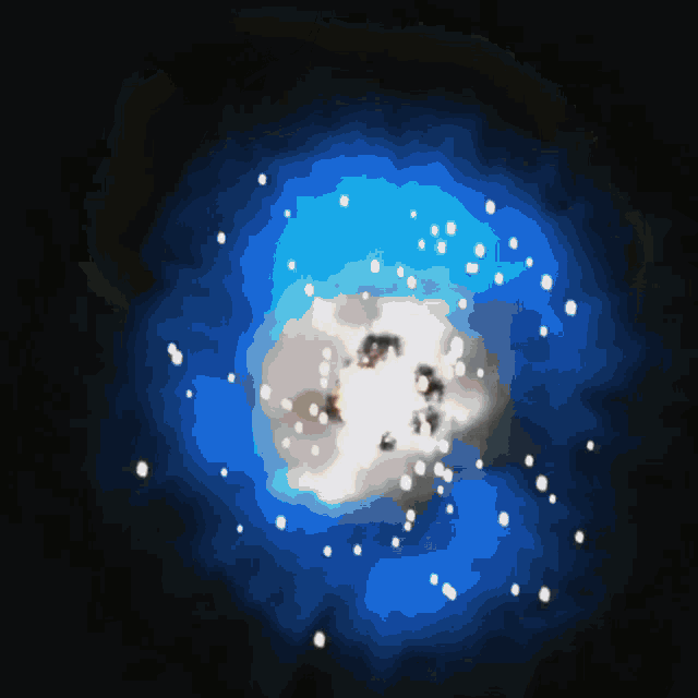 a drawing of a blue and white galaxy with stars