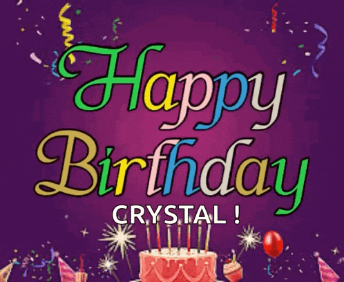 a birthday card with a cake and candles that says happy birthday crystal