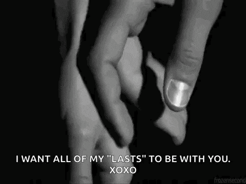 a black and white photo of a couple holding hands with the words i want all of my " lasts " to be with you xoxo .