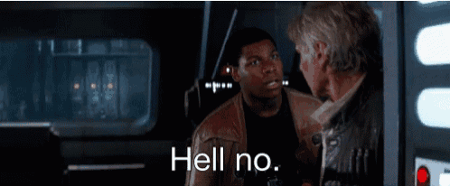 two men standing next to each other with the words hell no on the bottom right