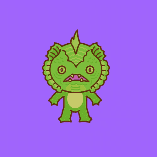 a cartoon drawing of a green monster with big eyes
