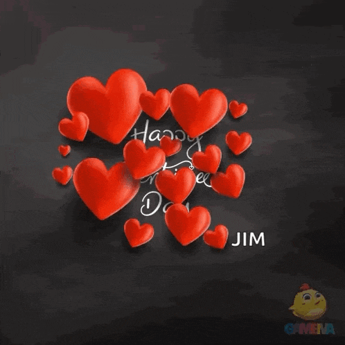 a happy valentine 's day greeting card with red hearts