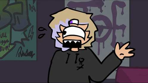 a cartoon drawing of a person wearing a black sweater that says i iq