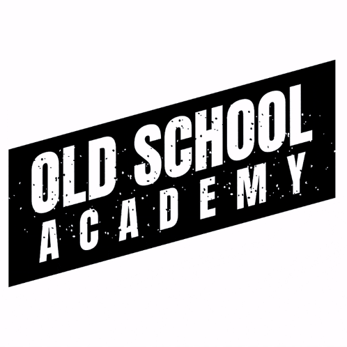 a blue sign that says old school academy on a white background
