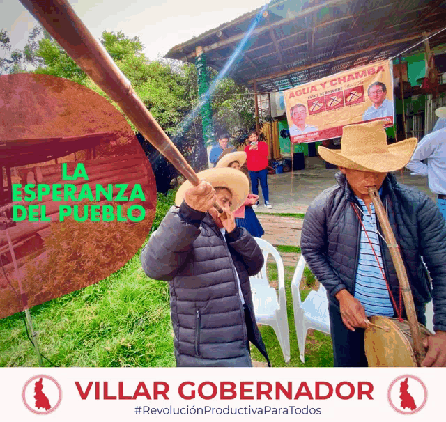 a poster for villar gobernador shows a man blowing a horn
