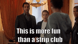a group of people standing in a room with the words this is more fun than a strip club