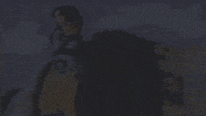 a video game character is standing on a rocky cliff
