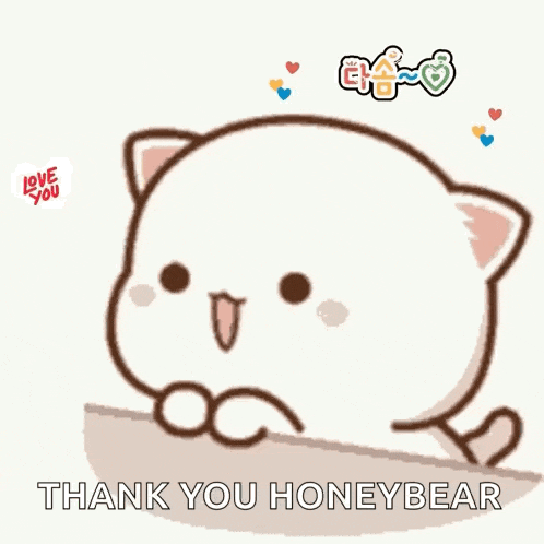 a cartoon cat is leaning on a wall and saying thank you honeybear