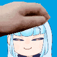 a pixel art drawing of a girl with blue hair and a hand on her forehead