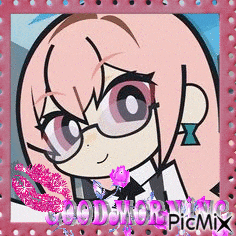 a picture of a cartoon girl with glasses and the words good morning picmix