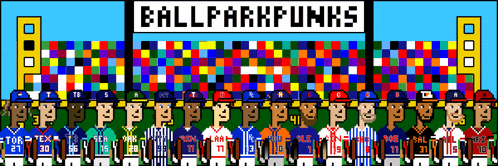 a bunch of baseball players are lined up in front of a sign that says ballparkpunks