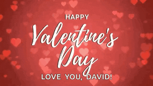 a happy valentine 's day greeting card with hearts on a red background