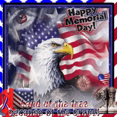 a happy memorial day greeting card with a bald eagle