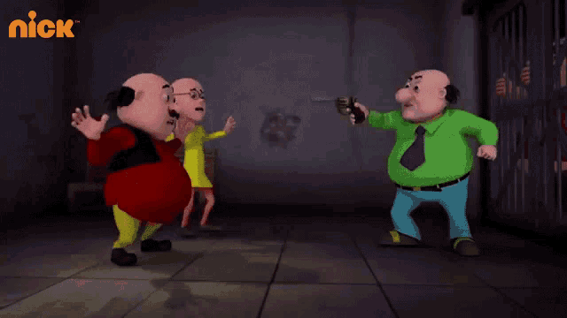 three cartoon characters are dancing in a room with a nick logo on the bottom