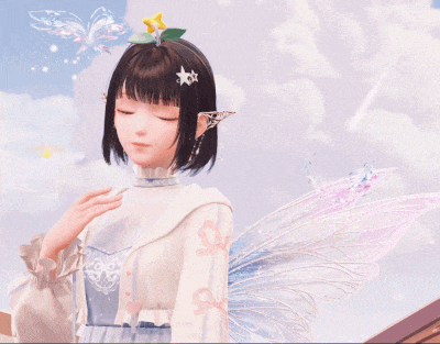 a girl with fairy wings is wearing a flower in her hair