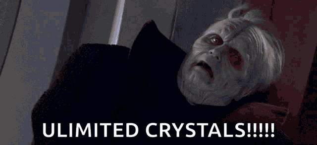 a picture of a person being struck by lightning with the words unlimited crystals !!! below it