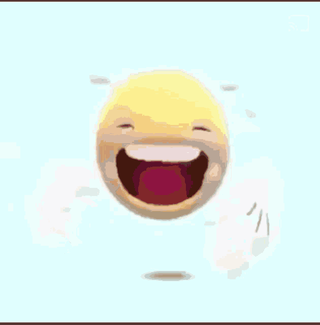 a cartoon smiley face is laughing and crying while flying through the air .
